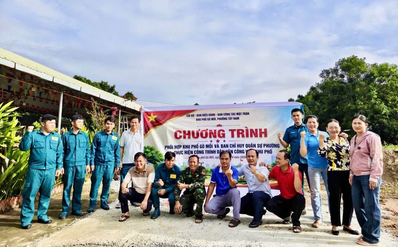 KHU PHỐ GÒ MỐI PHỐI HỢP BAN CHỈ HUY QUÂN SỰ PHƯỜNG TÂY NAM THỰC HIỆN CÔNG TRÌNH DÂN VẬN “CÔNG VIÊN KHU PHỐ”